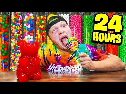 SNEAKING In OVERNIGHT CANDY SHOP 24 HOUR Challenge!