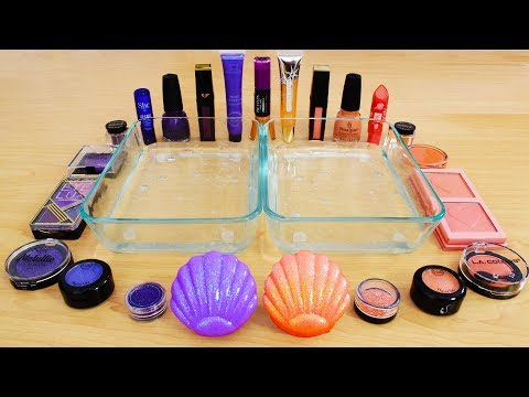 Purple vs Peach - Mixing Makeup Eyeshadow Into Slime! Special Series 98 Satisfying Slime Video