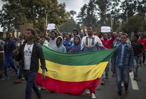 Thousands of protestors from the capital demonstrate to demand justice from the government in Addis Ababa, Ethiopia