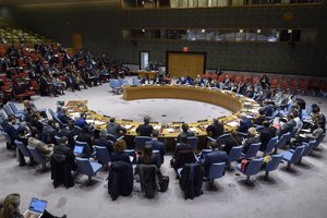 A wide view of the Security Council meeting on peace and security in Africa, with a focus on countering terrorism and extremism in Africa, 11 March 2020.