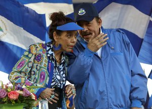 Nicaragua's President Daniel Ortega and his wife and Vice President Rosario Murillo, lead a rally in Managua, Sept. 5, 2018