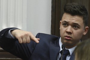 Kyle Rittenhouse testifies about Gaige Grosskreutz holding a gun toward him during cross examination in his trial at the Kenosha County Courthouse in Kenosha, Wis., on Wednesday, Nov. 10, 2021.