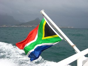 Flag of South Africa on fast passenger ferry