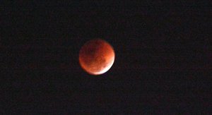 A view of the lunar eclipse in the city sky on Wednesday 31 January 2018