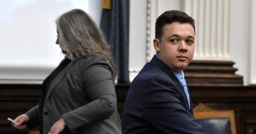 Kyle Rittenhouse, right, looks on as the jury is let out of the room during a break during his trail at the Kenosha County Courthouse in Kenosha, Wis., on Monday, Nov. 15, 2021. Rittenhouse is accused of killing two people and wounding a third during a protest over police brutality in Kenosha, last year. (Sean Krajacic/The Kenosha News via AP, Pool)