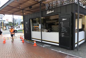 Coronavirus Covid-19 'Alert Level 2' pizza shop, Courtney Place, Wellington, New Zealand