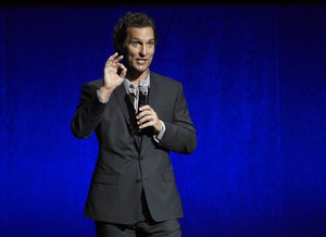 FILE - Matthew McConaughey, a cast member in the upcoming film "White Boy Rick," addresses the audience during the Sony Pictures Entertainment presentation at CinemaCon on April 23, 2018, in Las Vegas. McConaughey turns 51 on Nov. 4.