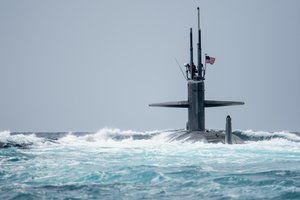 GULF OF TADJOURA (Jan. 31, 2020) The Los Angeles-class attack submarine USS Newport News (SSN 750) conducts a brief stop for personnel with Coastal Riverine Squadron (CRS) One in the Gulf of Tadjoura,Jan. 31, 2020.