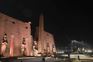 A view of the entrance of the Temple of Luxor ahead of the reopening ceremony of the Avenue of Sphinxes commonly known as El Kebbash Road on Thursday, Nov. 25, 2021 in Luxor, Egypt.