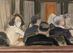 In this courtroom sketch, Ghislaine Maxwell sits at the defense table during final stages of jury selection, Monday, Nov. 29, 2021, in New York.