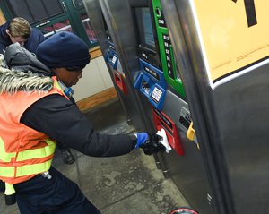 MTA New York City Transit personnel perform disinfectant sanitization at Avenue X on the F line on Tue., March 3, 2020, as a precautionary measure in response to the novel coronavirus (COVID-19)