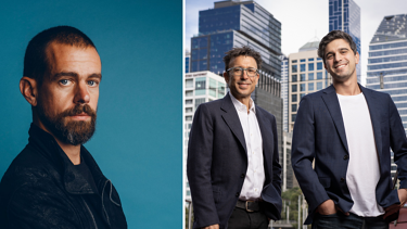 Jack Dorsey of Square, left, and Anthony Eisen and Nicholas Molnar of Afterpay. 