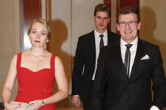 Rachelle Miller and Alan Tudge arriving at the Midwinter Ball together in 2017.