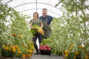 Chef Matt Wilkinson and farm manager Julie Bennett in the kitchen garden at Montalto in Red Hill. 