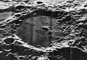 Oblique view of Von Kármán, on the far side of the moon, facing west