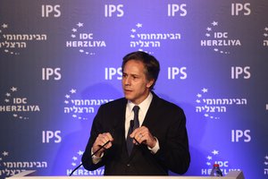 Deputy Secretary of State Antony "Tony" Blinken delivers the keynote address at the 16th Annual Herzliya Conference in Herzliya, Israel, on June 15, 2016