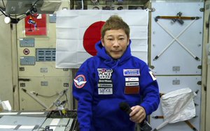 Japanese space tourist Yusaku Maezawa speaks during an interview with The Associated Press from the International Space Station, ISS, Monday, Dec. 13, 2021