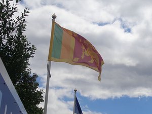 Flag of Sri Lanka on the North East Stand, Headingley Stadium, Leeds during the second day of the England  Sri Lanka test (21st April 2014) 001