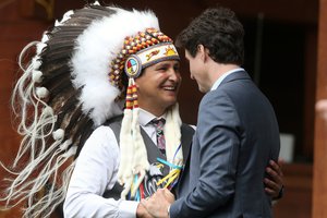 Canada's Prime Minister Justin Trudeau visits the Cowessess First Nation, where a search had found 751 unmarked graves from the former Marieval Indian Residential School near Grayson, Saskatchewan, Canada July 6, 2021