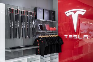 Tesla sign in a store