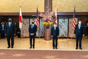 Secretary of State Antony J. Blinken and U.S. Secretary of Defense Lloyd Austin participate in a 2+2 meeting with Japanese Foreign Minister Toshimitsu Motegi and Japanese Defense Minister Nobuo Kishi, in Tokyo, Japan on March 16, 2021.