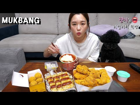 리얼먹방:) 뿌링클치킨 & 까르보불닭떡볶이 ★ ft. 소떡소떡, 치즈볼 ㅣKorean Chicken & TteokbokkiㅣREAL SOUNDㅣASMR MUKBANGㅣ