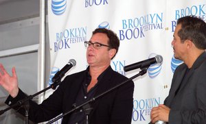 Actor/comedians-turned-novelists Bob Saget and John Leguizamo, speaking on the "Comedians as Authors" panel at the the 2014 Brooklyn Book Festival