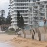 A strong swell washed away sand in front of the Collaroy sea wall last week.