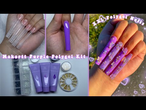 XXL POLYGEL NAILS! BUTTERFLY NAIL DESIGN + MAKARTT PURPLE POLYGEL KIT| Nail Tutorial