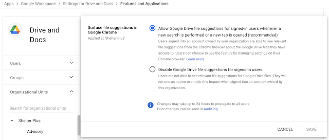 Allow or disable Google file suggestions