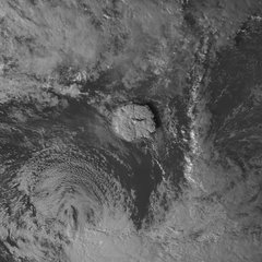 Taken from the Himawari-8 satellite, this red visible image of an volcanic eruption in Tonga was taken on 15 January 2022 at 04:50 (UTC) 5:50 PM (Tonga Local Time)