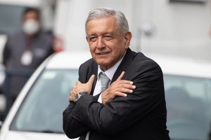 The President, Andres Manuel Lopez Obrador gave his daily press conference at the Palacio del Ayuntamiento in Mexico City