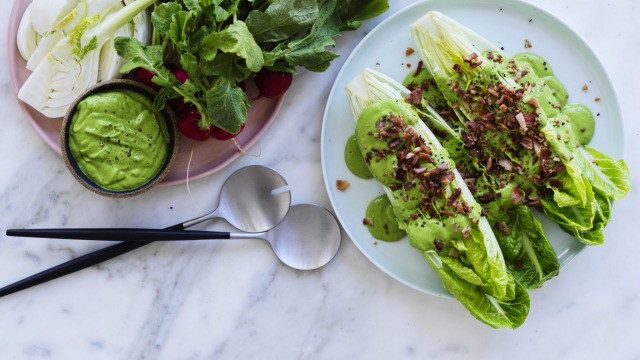 Serve as a dip (left) or thin with water and drizzle over lettuce (with bonus bacon bits!).