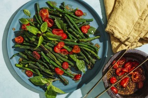 Grilled snake bean and basil salad.