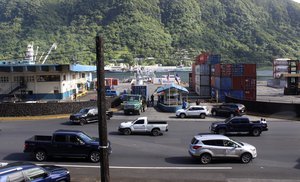 Traffic leaves the Port of Pago Pago after closing because a tsunami warning was issued for American Samoa on Thursday, March 4, 2021.