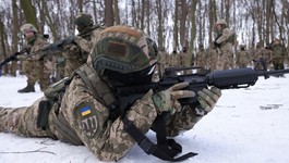 Civilian participants in a Kyiv Territorial Defense unit train on a Saturday in a forest on January 22, 2022 in Kyiv, Ukraine. 