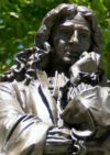 A close up of Colston's face from his statue in Bristol's centre