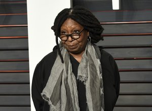 Whoopi Goldberg arrives at the Vanity Fair Oscar Party on Sunday, Feb. 28, 2016, in Beverly Hills, Calif.