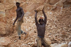 Open pit mining quarry in the Central African Republic