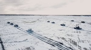 In this photo taken from video and released by the Russian Defense Ministry Press Service on Wednesday, Feb. 2, 2022, Russian and Belarusian tanks drive during a joint military drills at Brestsky firing range, Belarus. Russian and Belarus troops held joint combat training at firing ranges in Belarus Wednesday as tensions remain high under the looming threat of war with Ukraine.