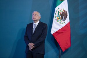 The President, Andres Manuel Lopez Obrador gave his daily press conference at the Palacio del Ayuntamiento in Mexico City