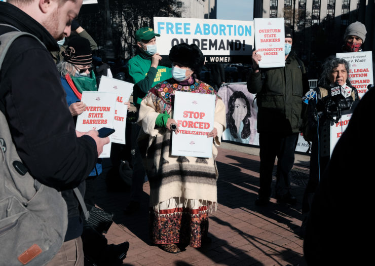 Photo of abortion rights protesters gathered at the Supreme Court