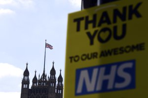 A message in support to the NHS is seen in Westminster, due to the Coronavirus outbreak, in London