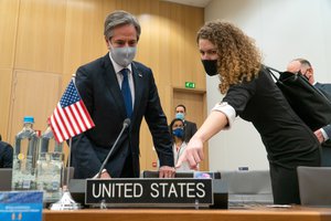 Secretary of State Antony J. Blinken participates in North Atlantic Council meetings in Brussels, Belgium, on March 23, 2021.