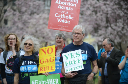 Photo of demonstrators rallying against the global gag rule