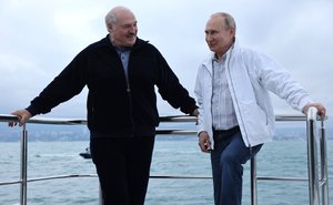 Vladimir Putin with President of the Republic of Belarus Alexander Lukashenko during a boat trip