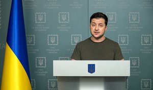 In this photo taken from video provided by the Ukrainian Presidential Press Office, Ukrainian President Volodymyr Zelenskyy speaks to the nation in Kyiv, Ukraine, Sunday, Feb. 27, 2022.