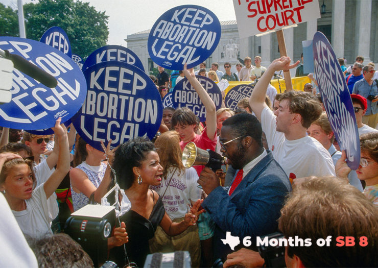 Photo from 1989 of pro-choice and anti-abortion demonstrators outside the Supreme Court