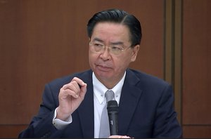 Taiwanese Foreign Minister Joseph Wu speaks during a briefing Wednesday, April 7, 2021, in Taipei, Taiwan.