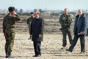 Vladimir Putin during a farewell ceremony for the 331st Airborne Regiment of the 98th Airborne Division withdrawn from Chechnya